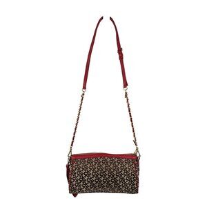 DKNY Signature Logo Crossbody Bag Clutch Purse Red Accents Chain Strap Pockets